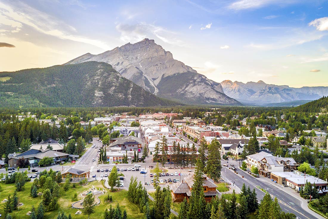 Banff cityscape with mountains in background, Calgary, Alberta