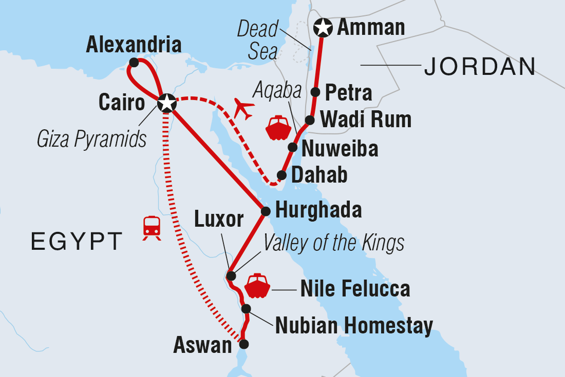 Map of Jordan & Egypt Uncovered including Egypt and Jordan
