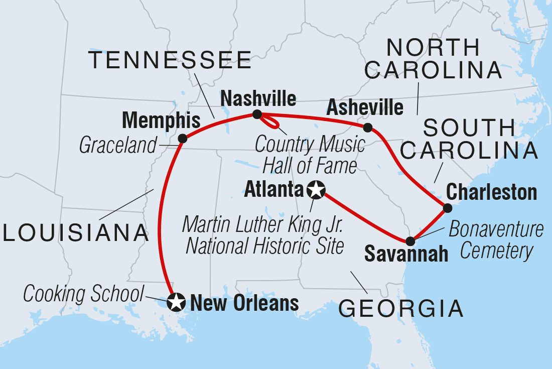 Map of Best Of The South: Atlanta To New Orleans including United States Of America