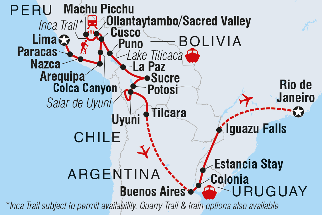 Map of South America Highlights including Argentina, Bolivia, Brazil, Peru and Uruguay