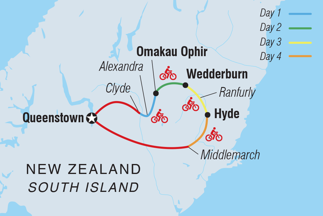 Map of Cycle New Zealand: Otago Rail Trail including New Zealand