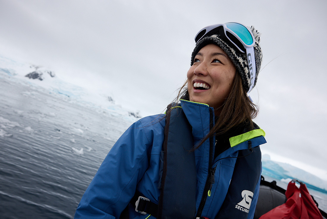 Happy traveller exploring Antarctica