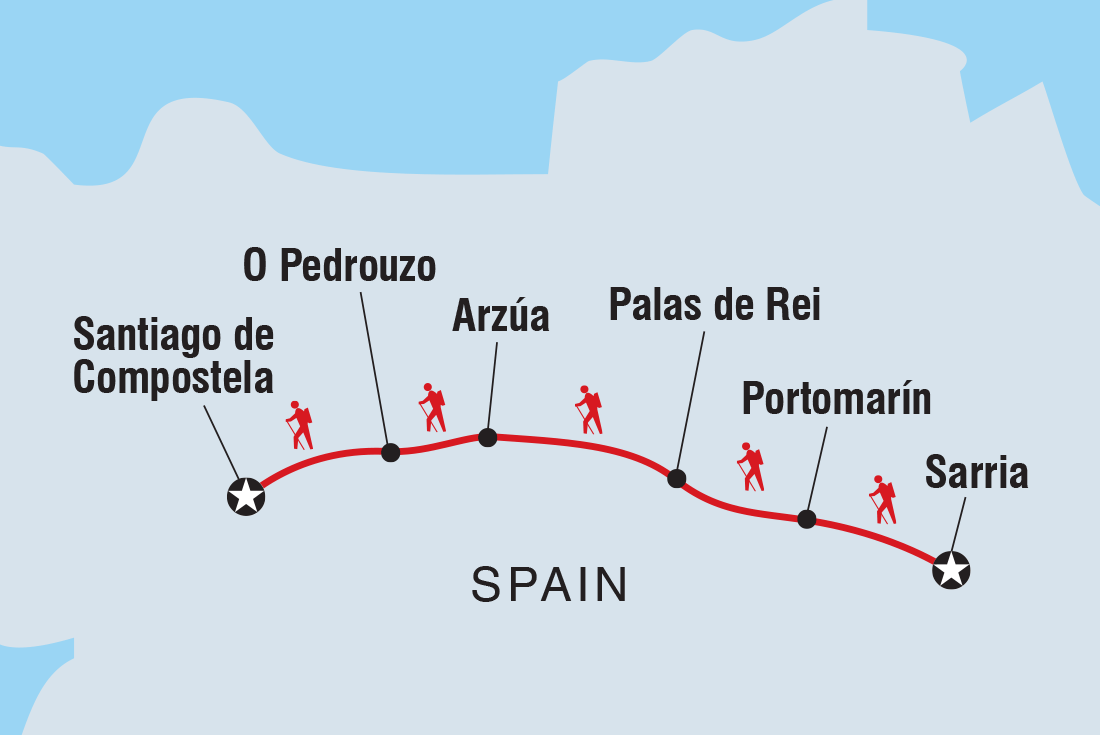 Map of Walk The Camino De Santiago including Spain