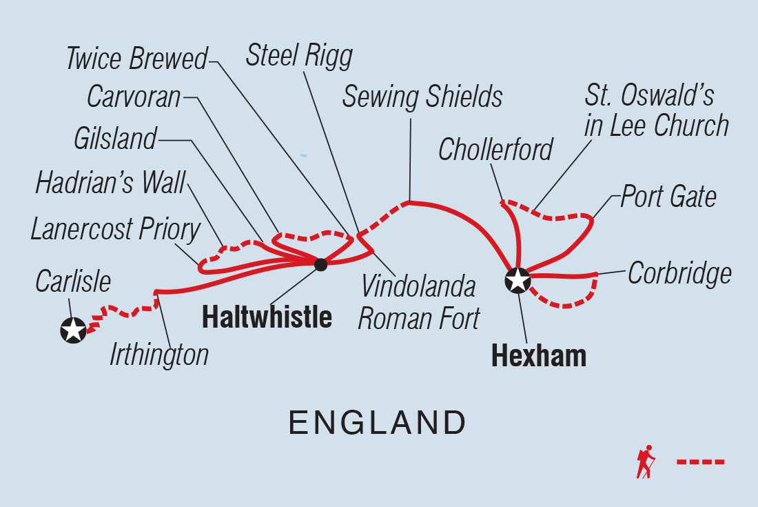 Map of Walk Hadrian's Wall Highlights including United Kingdom