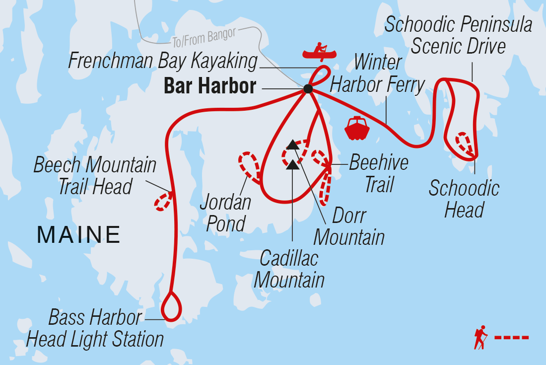 Map of Hike & Kayak Maine's Acadia National Park including United States Of America