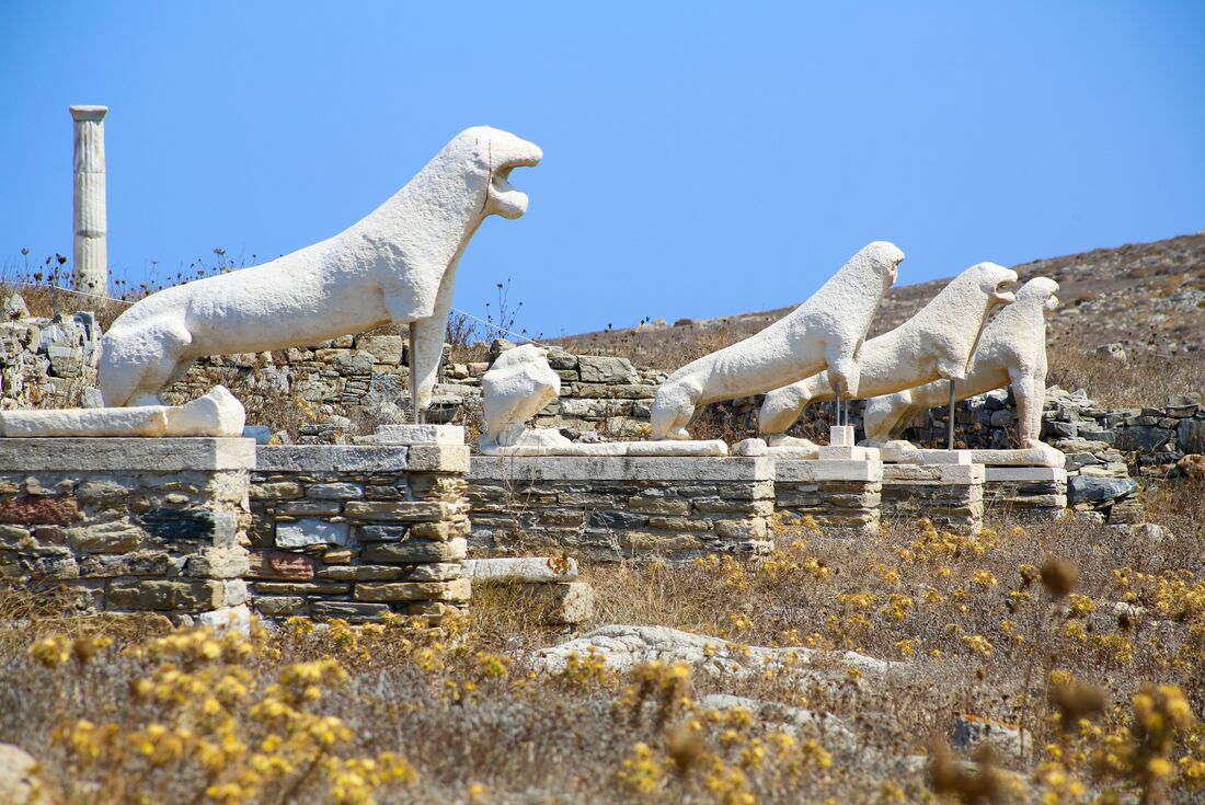 Lion statues at the archaeological site on Delos Island