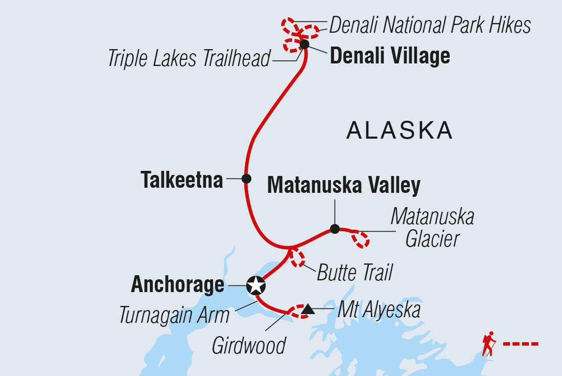 Map of Hiking In Denali National Park including United States Of America