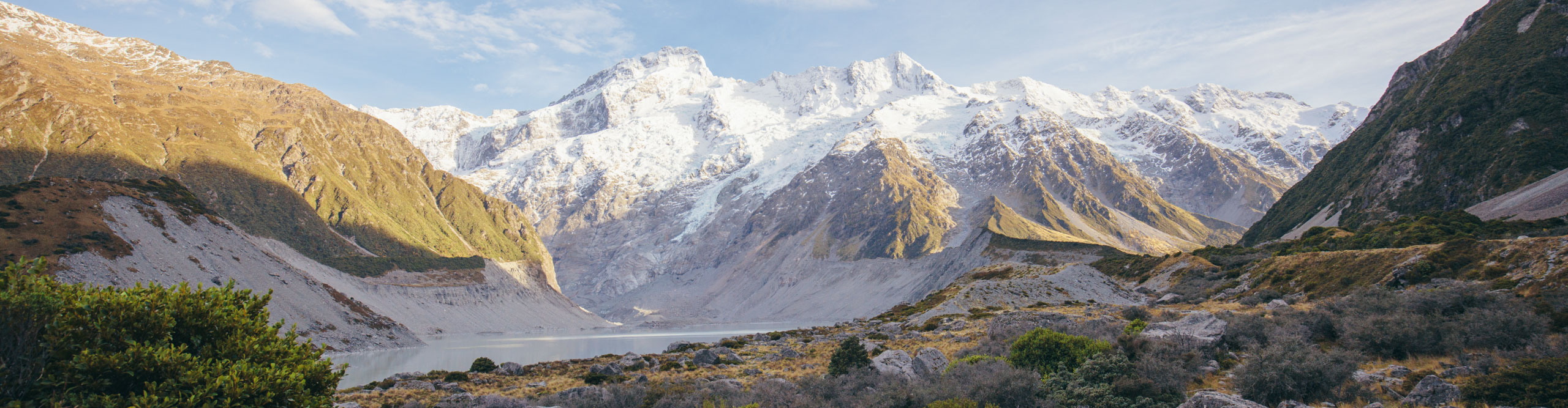 View of Mount Cook in the late afternoon sun, South Island, New Zealand