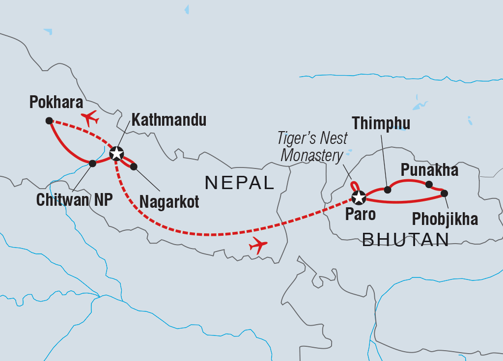 Map of Premium Nepal & Bhutan including Bhutan and Nepal