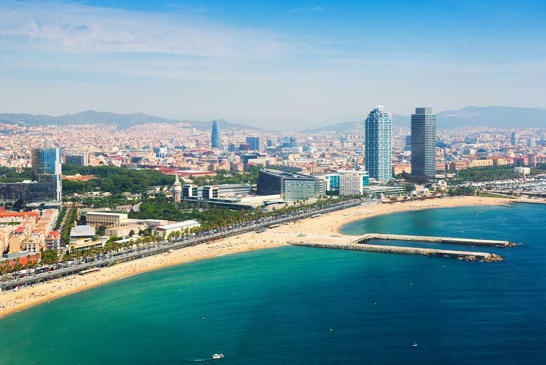Aerial view of barceloneta beach in Barcelona