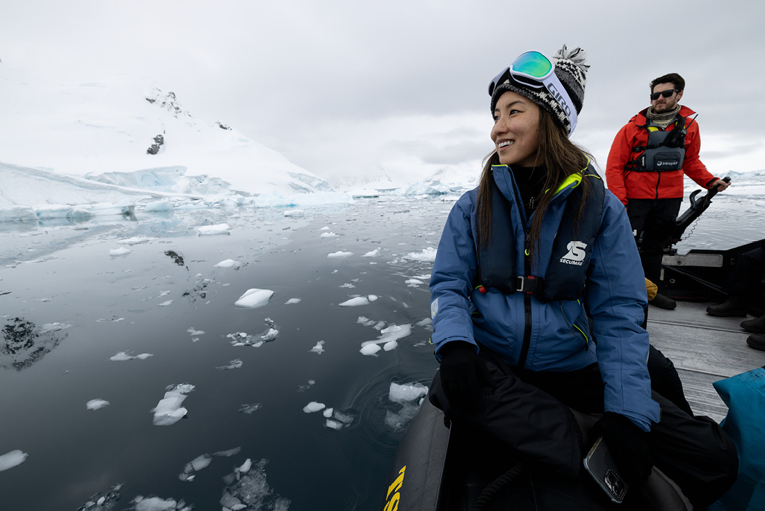 Intrepid Travel Antarctica traveller looking at ice