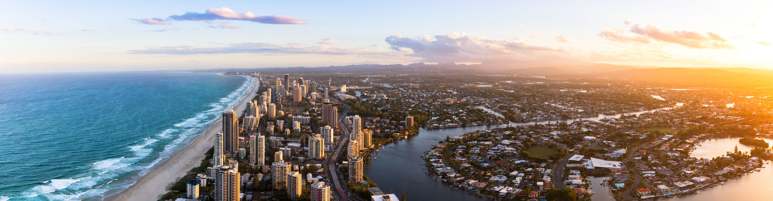 Aerial view of the Gold Coast on a clear sunny day, Queensland, Australia 