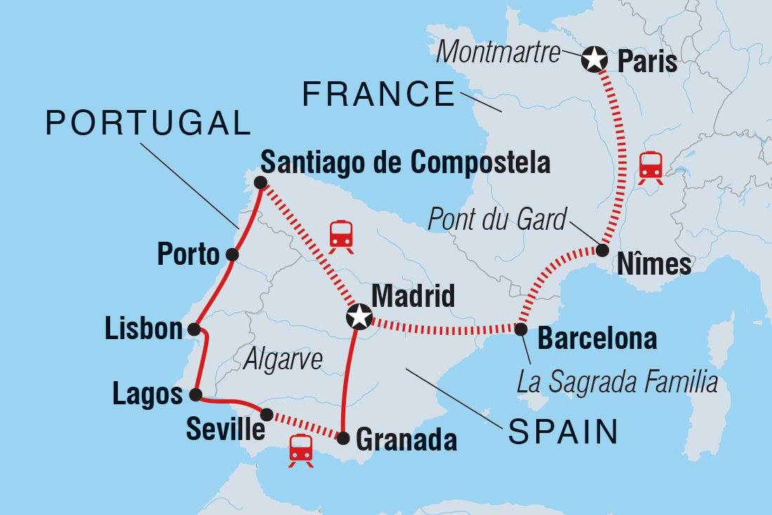 Map of France, Spain & Portugal including France, Portugal and Spain