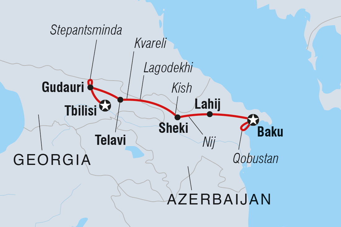 Map of Highlights Of Azerbaijan & Georgia including Azerbaijan and Georgia