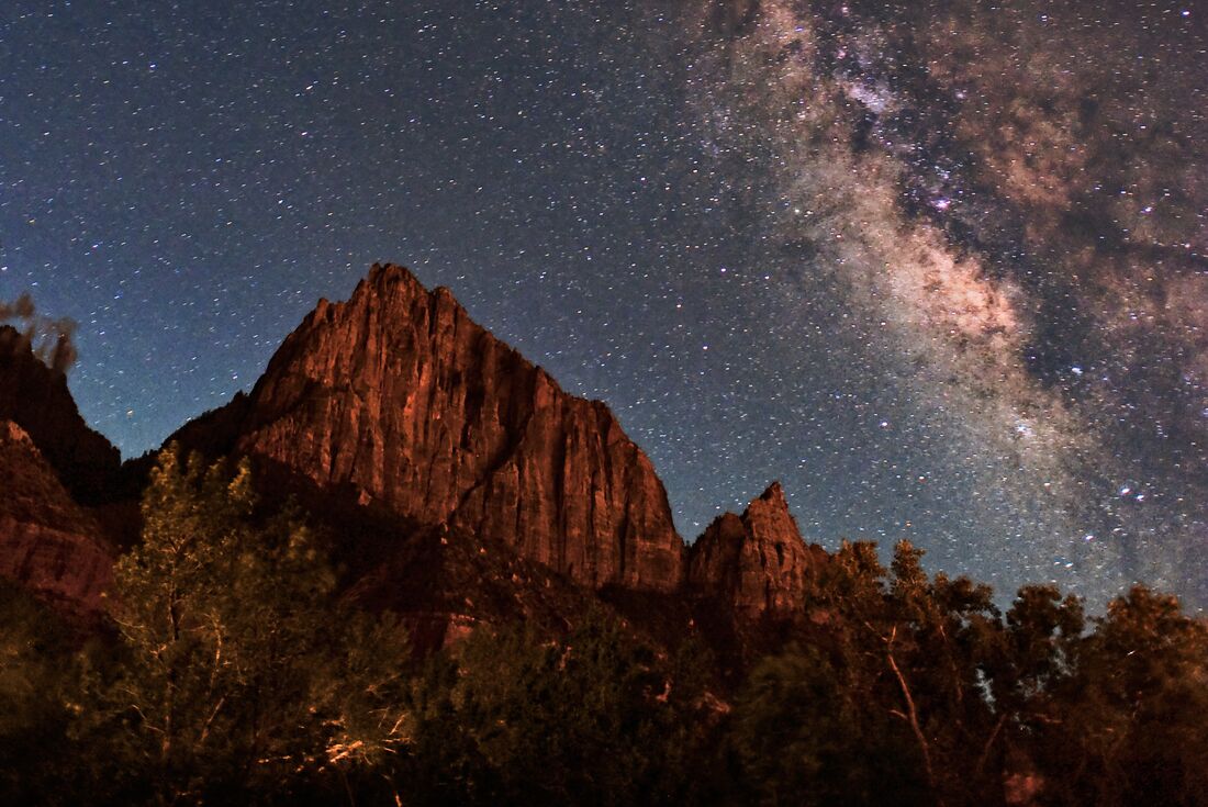 A clear starry night in Zion National Park, Utah, USA