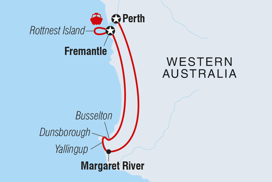 Map of Best Of Perth, Margaret River & Rottnest Island including Australia