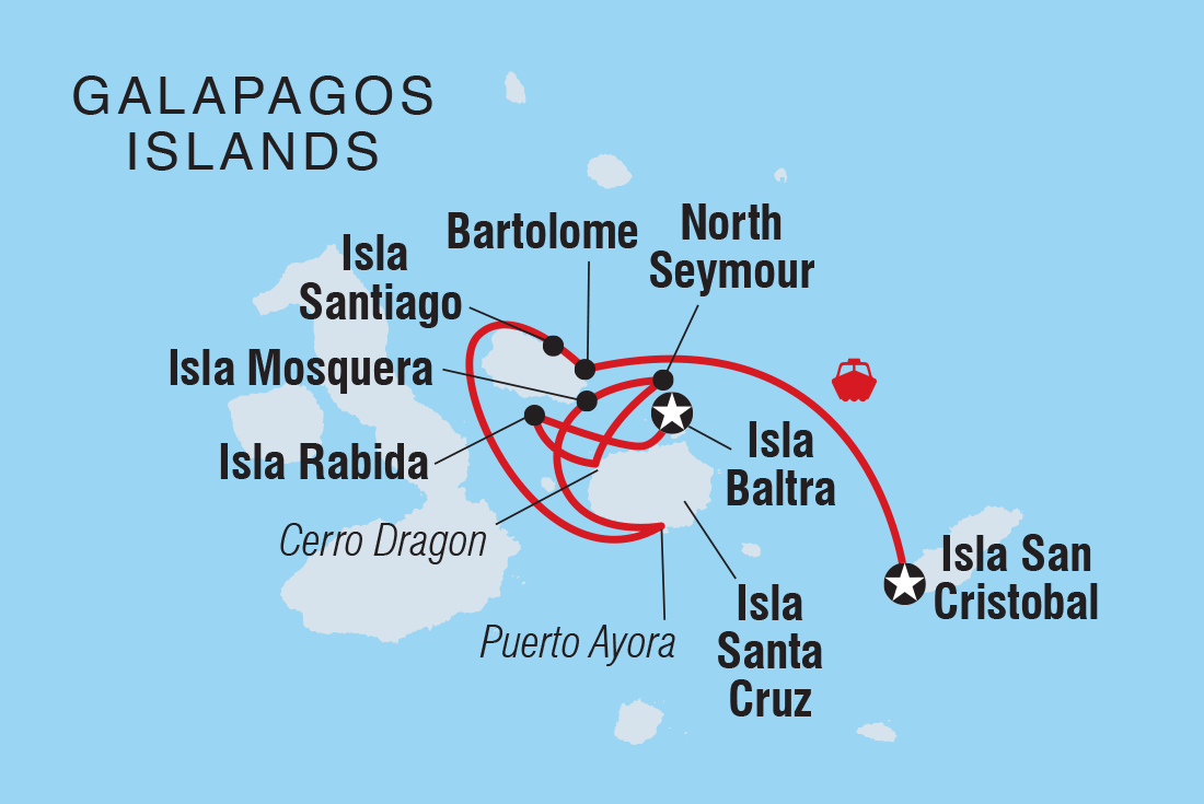 Map of Galapagos In Focus (Grand Queen Bea) including Ecuador