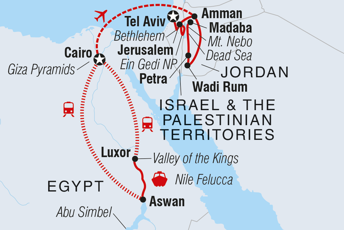 Map of Epic Egypt, Jordan, Israel & The Palestinian Territories including Egypt, Israel and Jordan