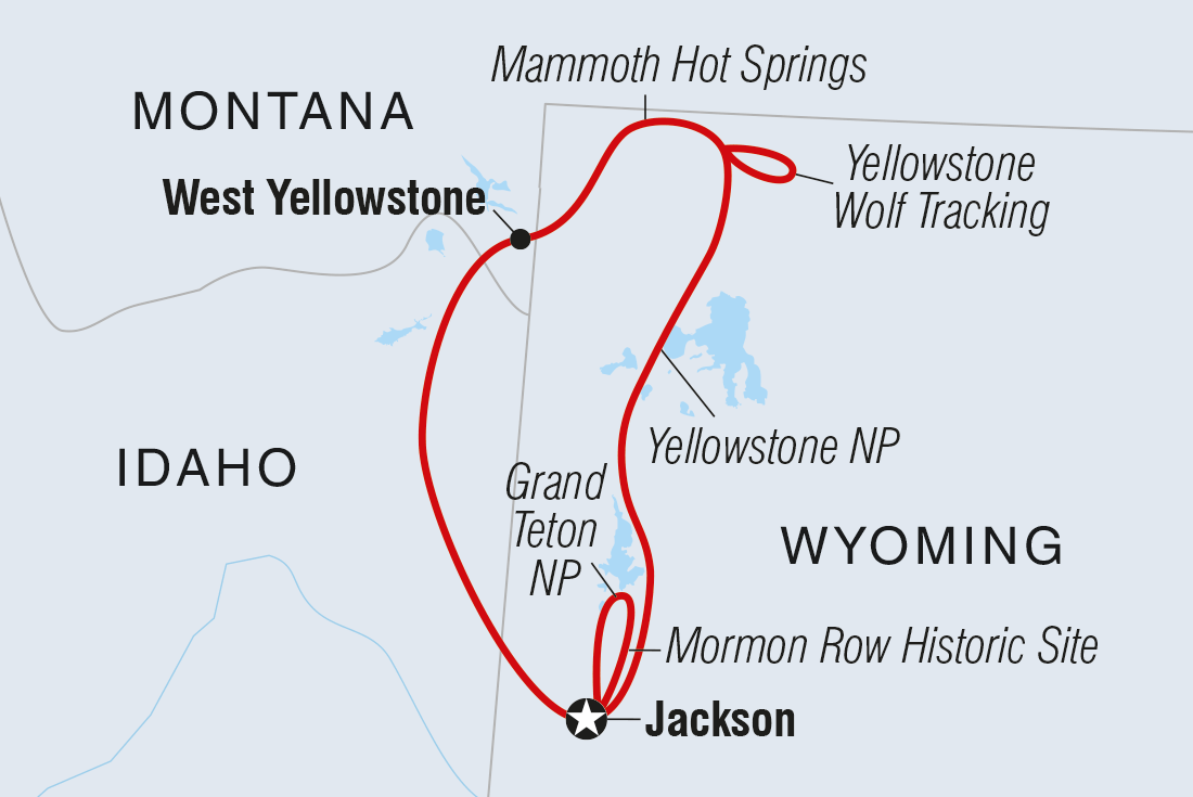 Map of Yellowstone And Grand Tetons Adventure including United States Of America