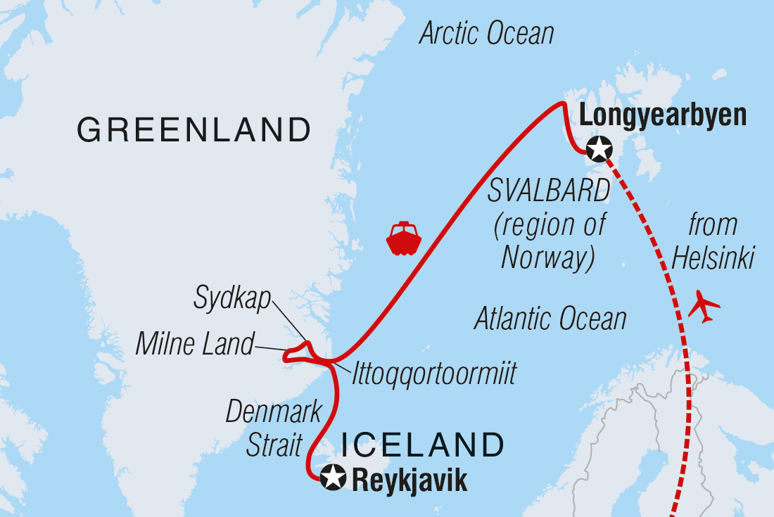 Map of Ultimate Arctic Voyage: From Svalbard To Jan Mayen To Iceland including Finland, Greenland, Iceland, Norway and Svalbard And Jan Mayen Islands