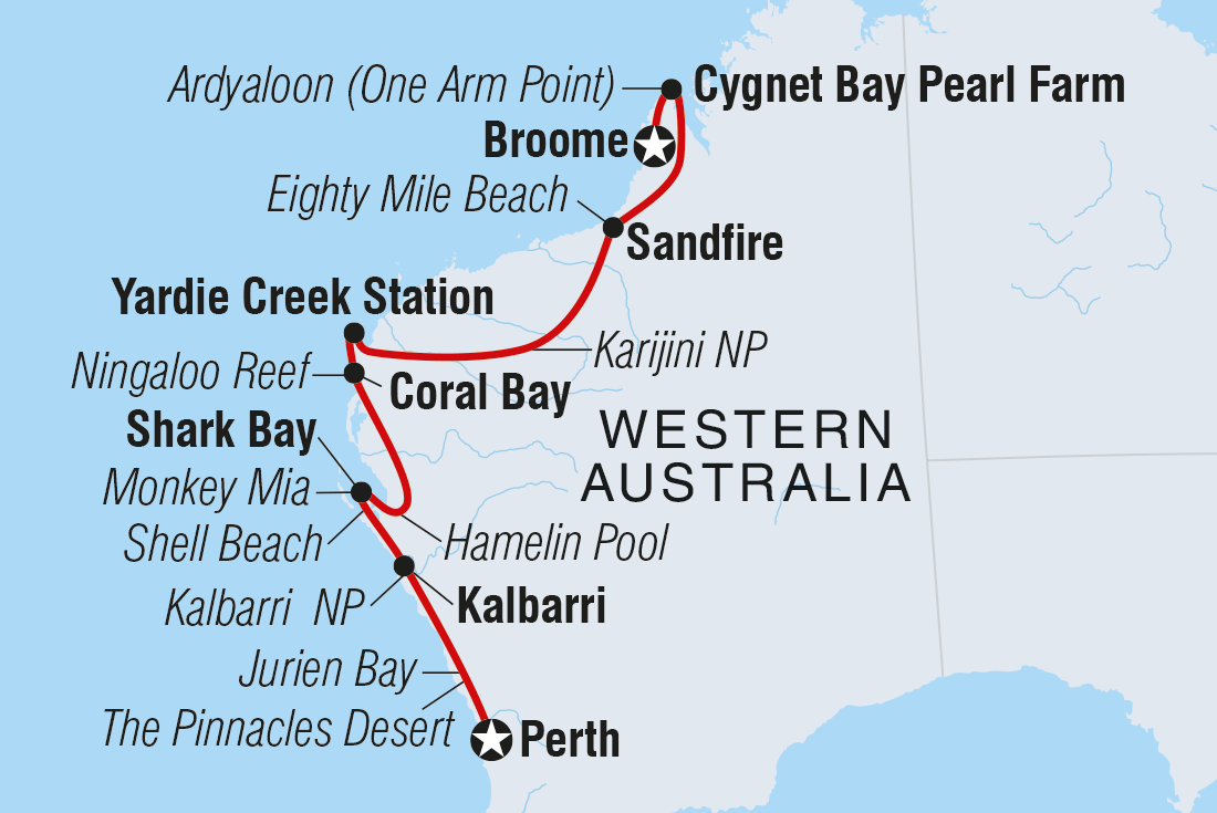 Map of Perth To Broome Safari including Australia