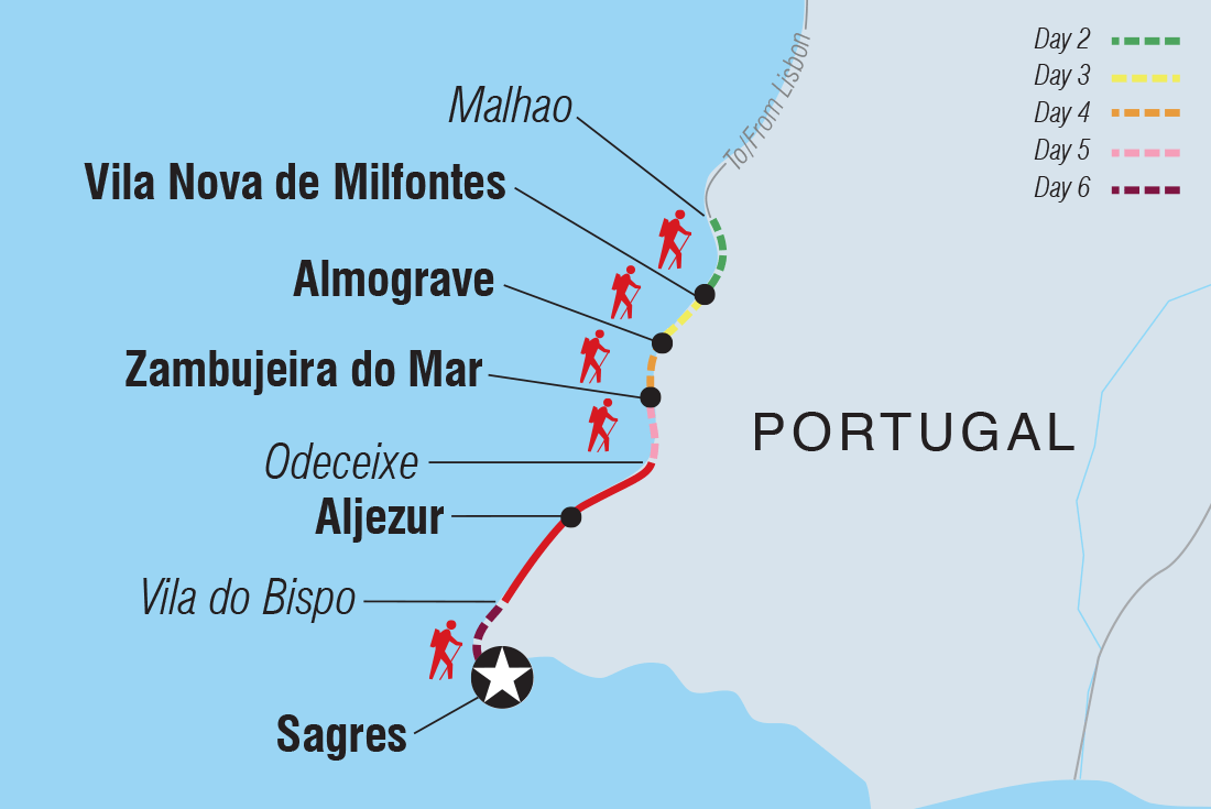 Map of Hike The Rota Vicentina In Portugal including Portugal