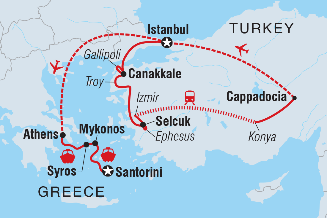 Map of Highlights Of Turkey & The Greek Islands including Greece and Turkey