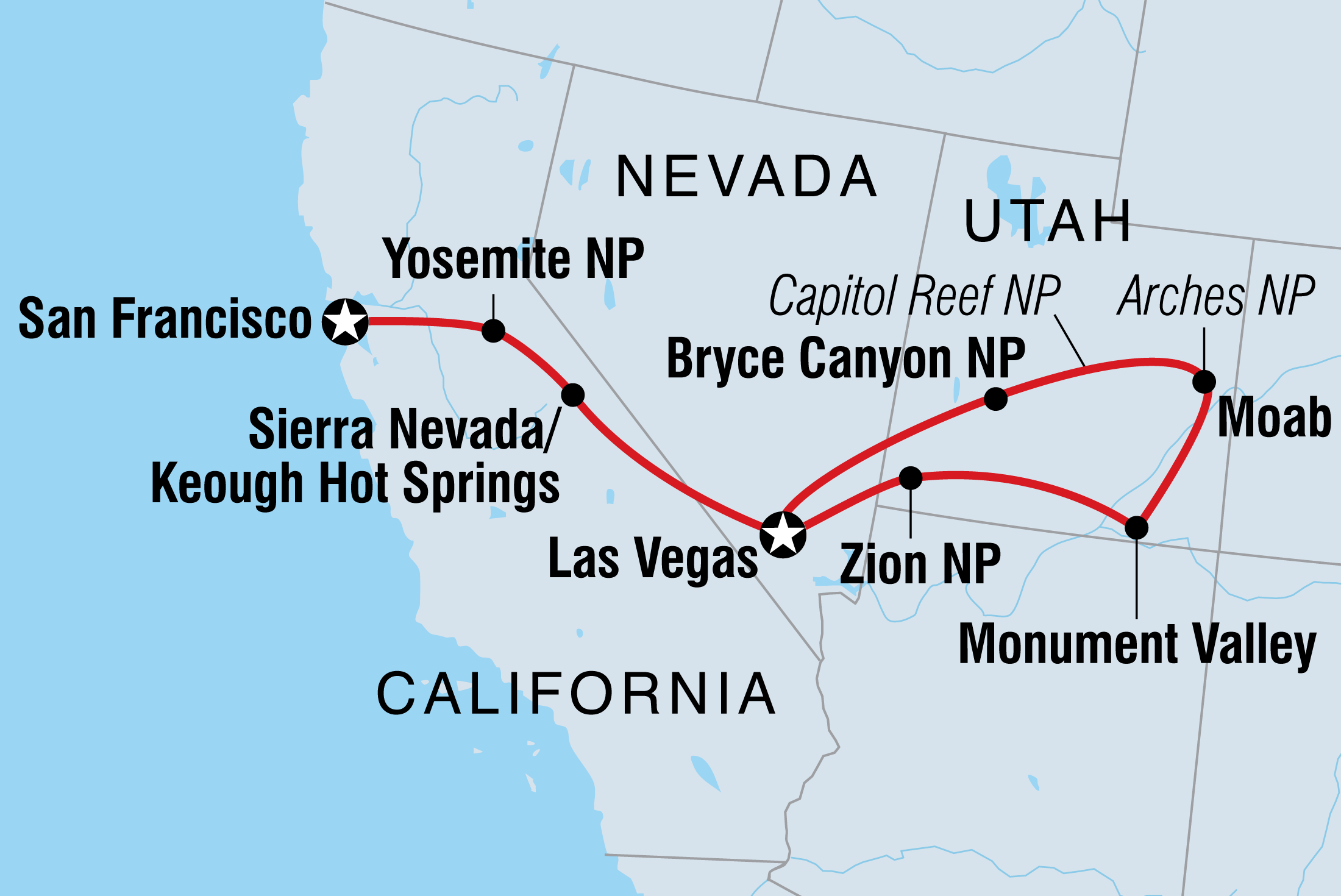 Map of Utah, Nevada & California including United States Of America