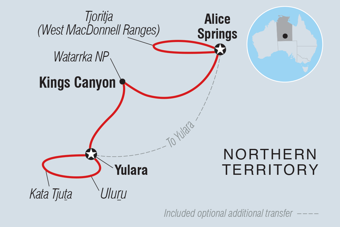 Map of Red Centre & Uluru Adventure including Australia