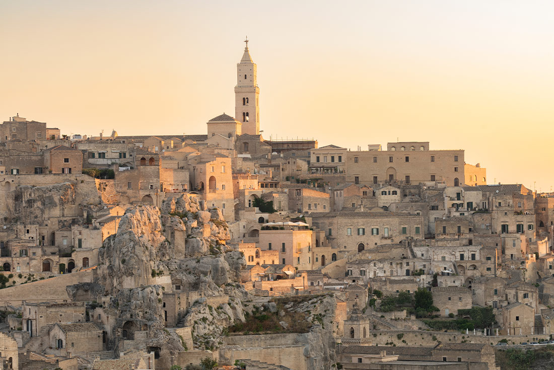 village of Matera during a beautiful sunrise, Italy