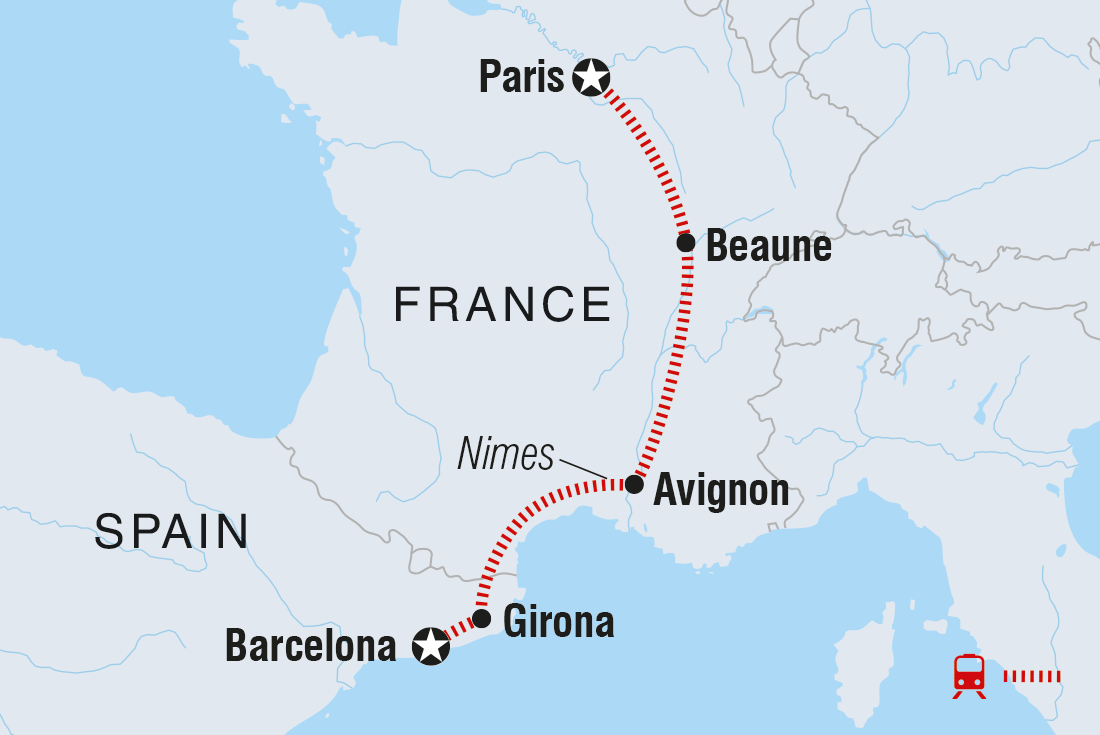 Map of Barcelona To Paris including France and Spain