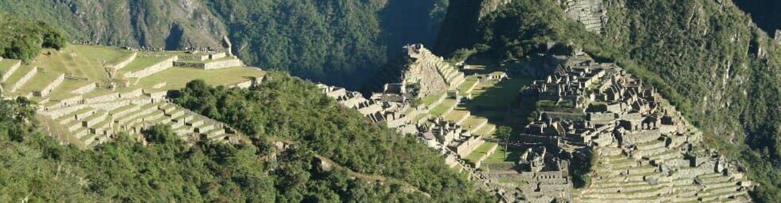 Aerial view of the Ica ruins at Machu Picchu on a clear sunny day, Peru