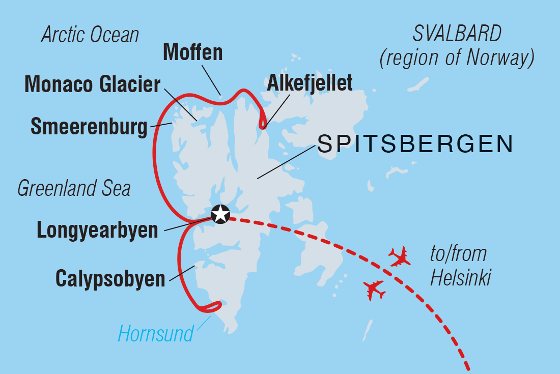 Map of Svalbard Explorer: Best Of High Arctic Norway including Finland and Norway