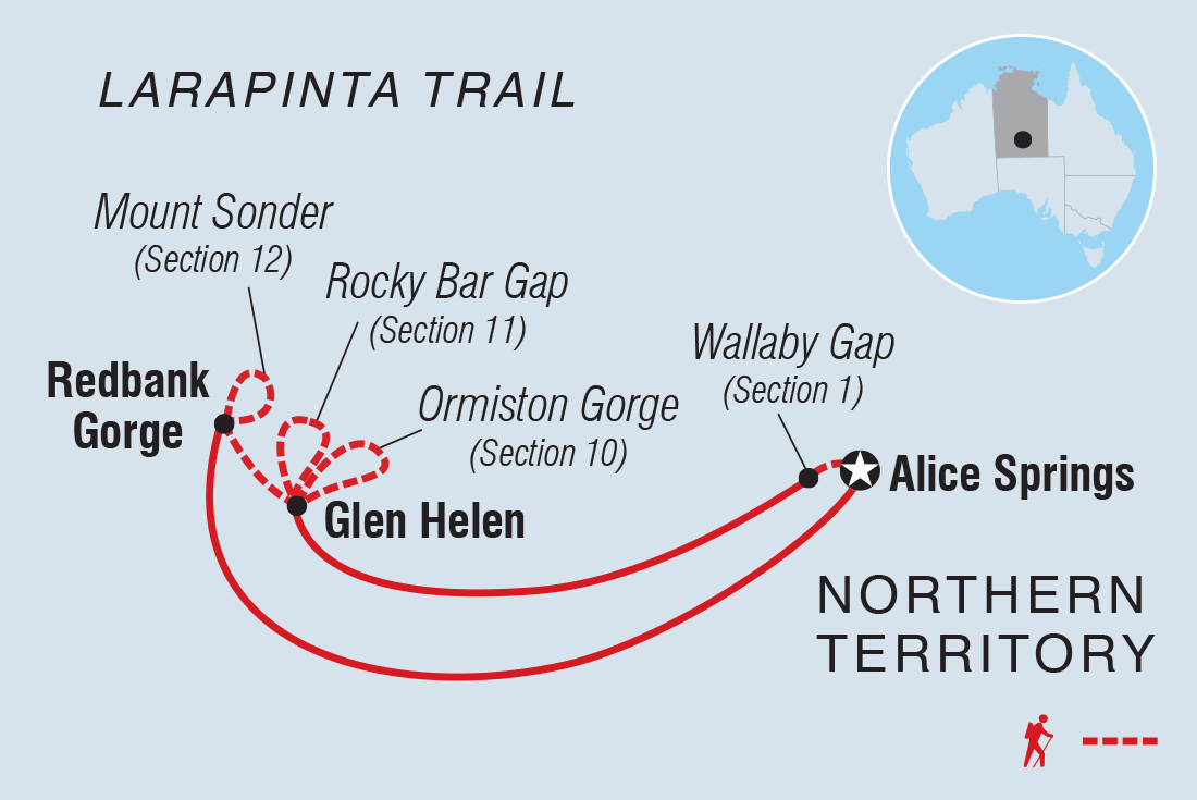 Map of Trek The Larapinta Trail including Australia