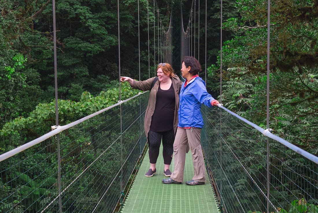 Travellers on suspension bridge, Monteverde, Costa Rica