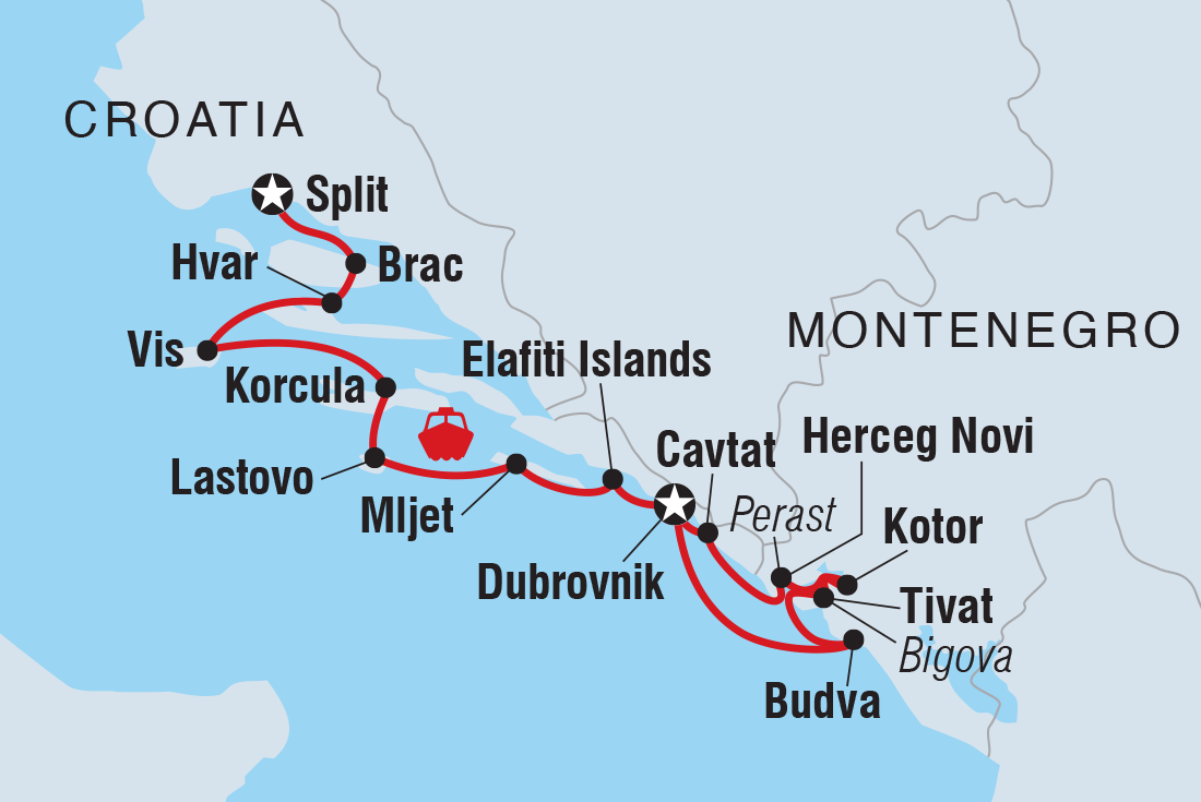 Map of Croatia And Montenegro Sailing Adventure including Croatia and Montenegro