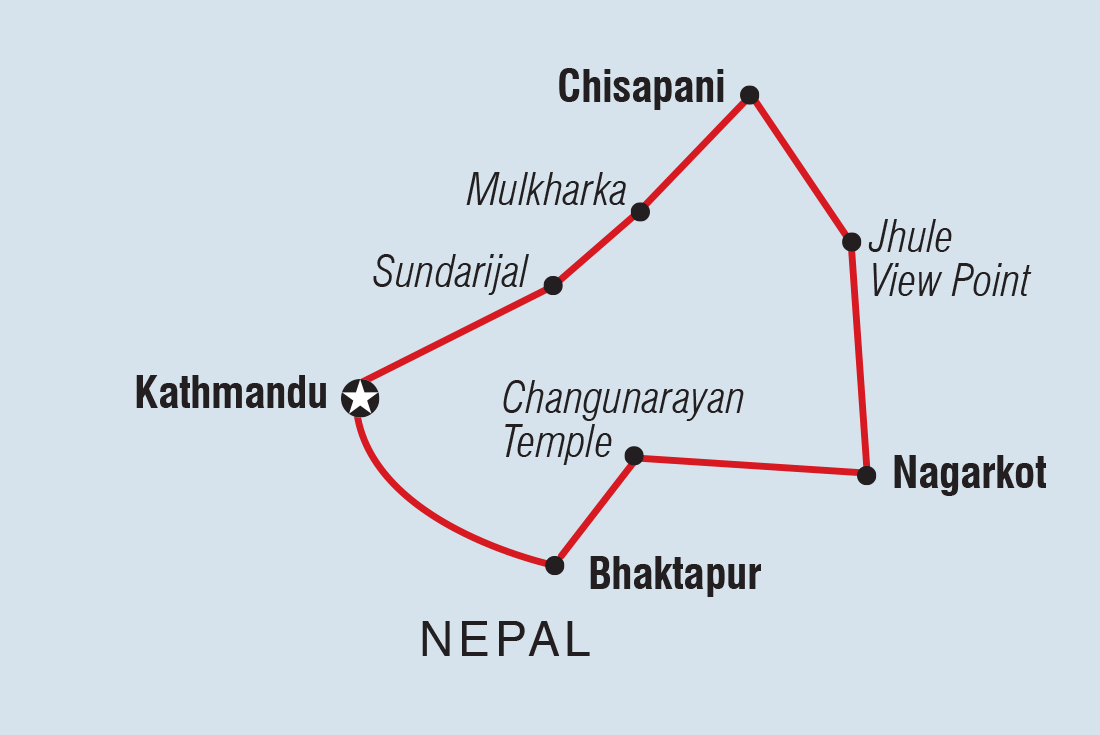 Map of Kathmandu Valley Trek including Nepal