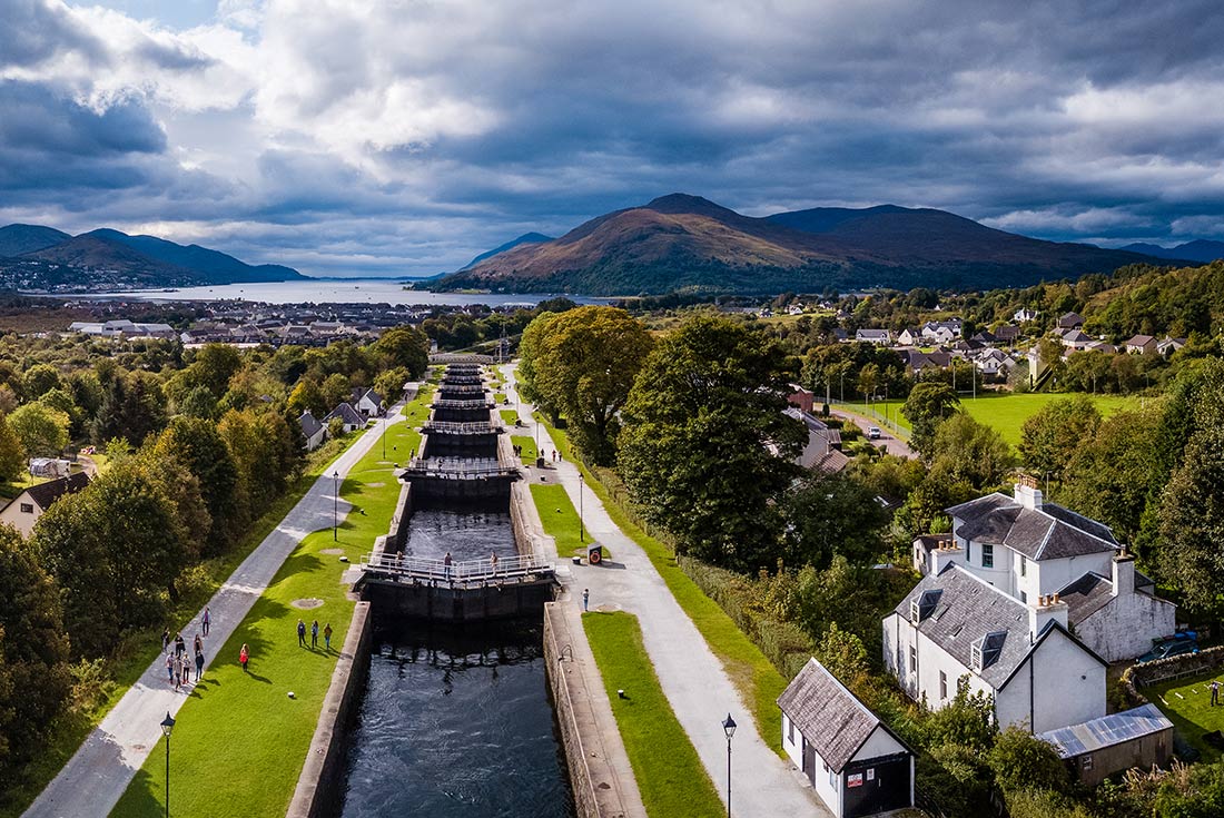 Neptune's staircase in Fort William - locks reaching from Loch Linnhe to the Caledonian Canal, Wales, UK