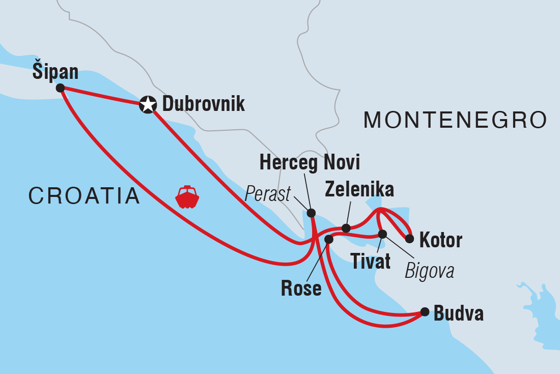 Map of Montenegro Sailing Adventure From Dubrovnik including Croatia and Montenegro