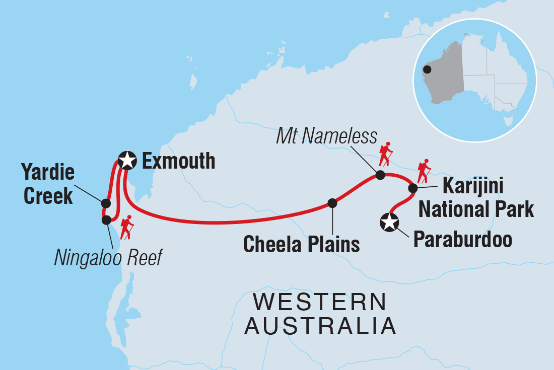 Map of Walk Western Australia's Karijini & Ningaloo Reef including Australia