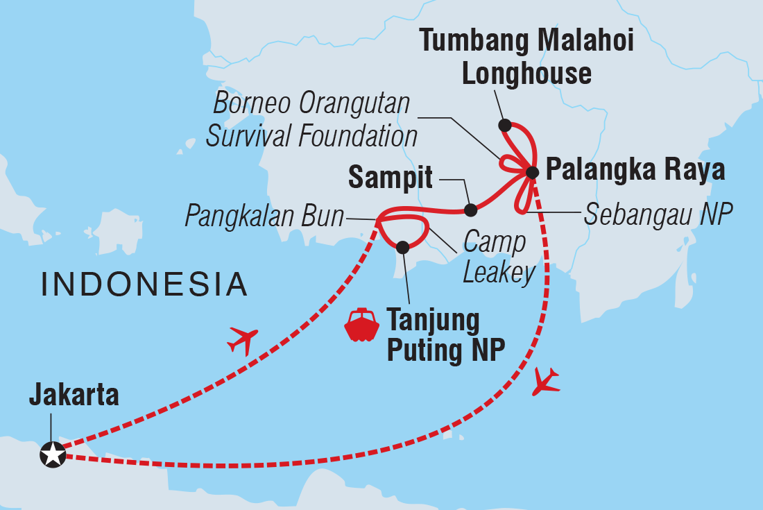 Map of Indonesia Expedition: Orangutans Of Kalimantan including Indonesia