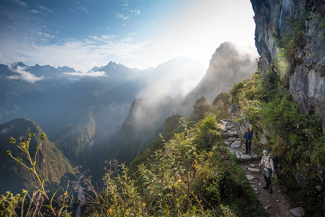 Travellers trek the Inca Trail towards Machu Picchu, Peru