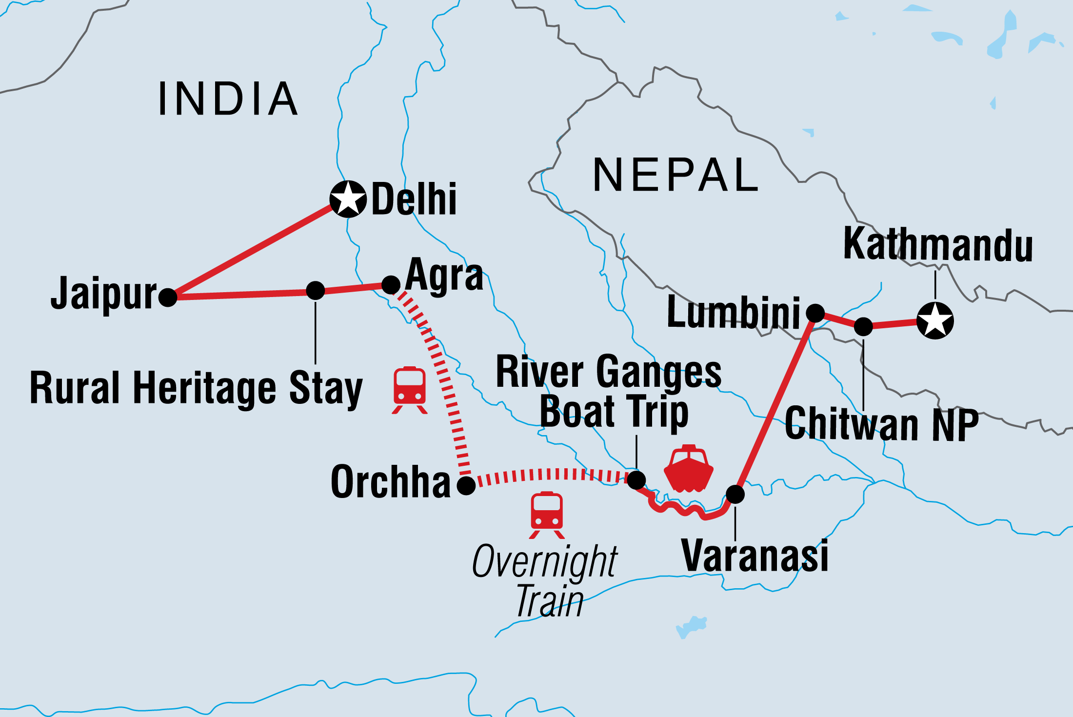 Map of Highlights Of India & Nepal including India and Nepal