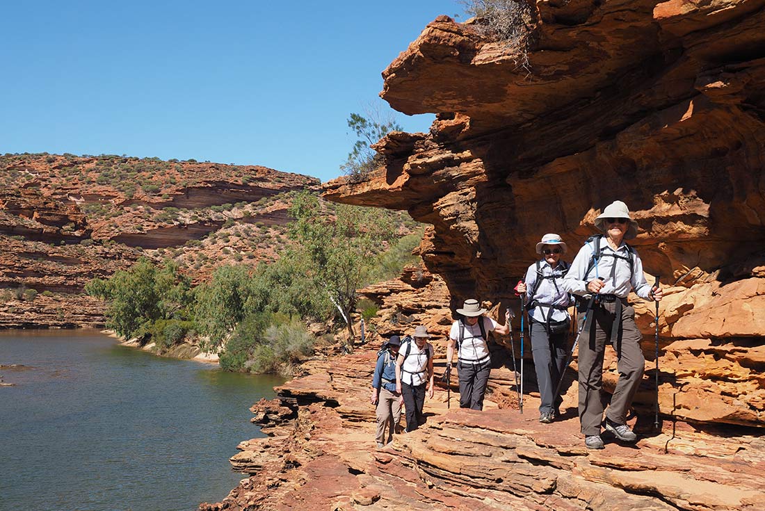 Group hiking through Kalbarri NP, Western Australia