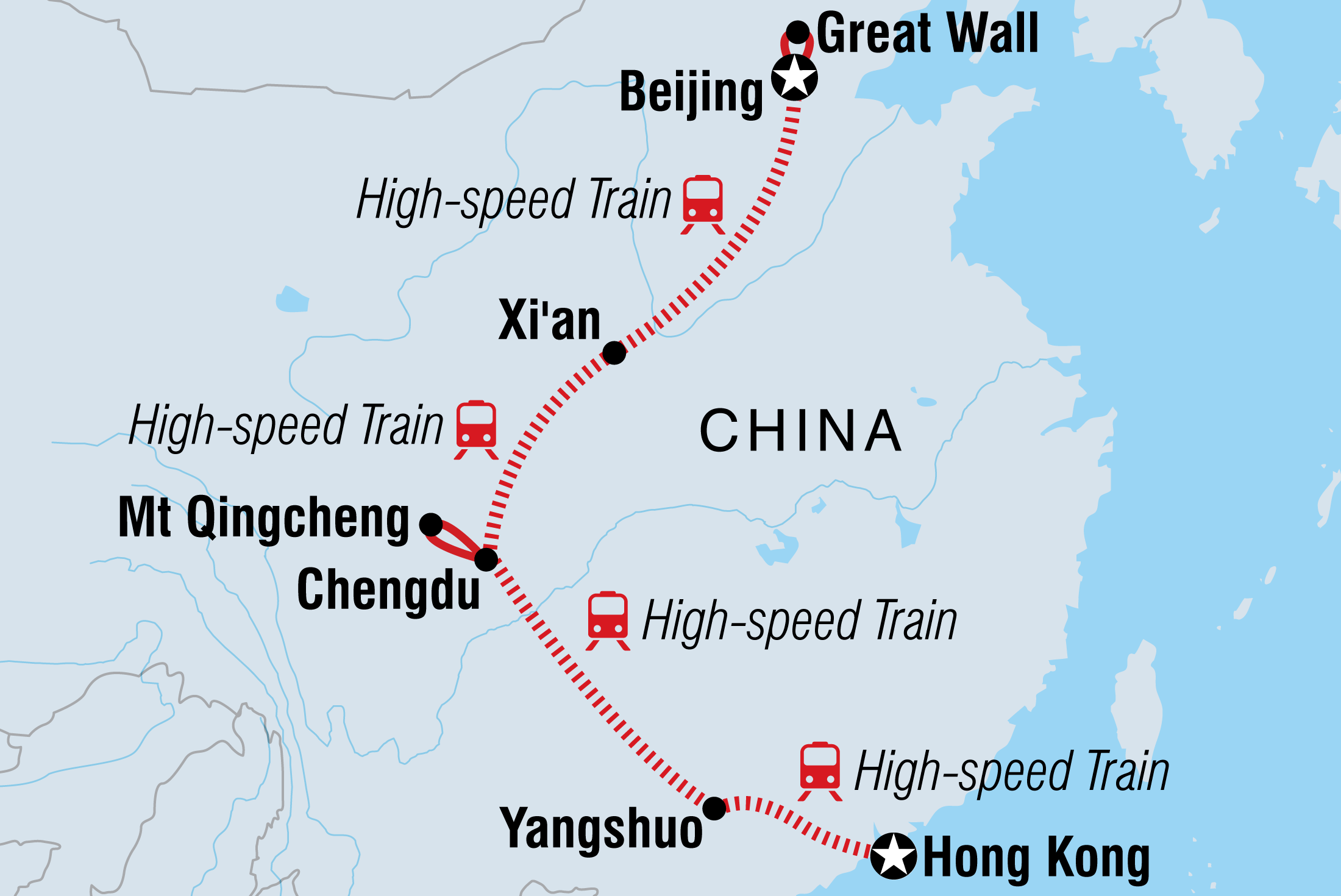 Map of Beijing To Hong Kong Adventure including China and Hong Kong, Special Administrative Region Of China