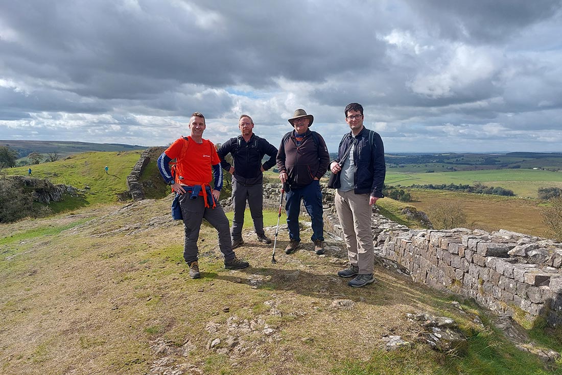 Group hiking Hadrian's wall in England