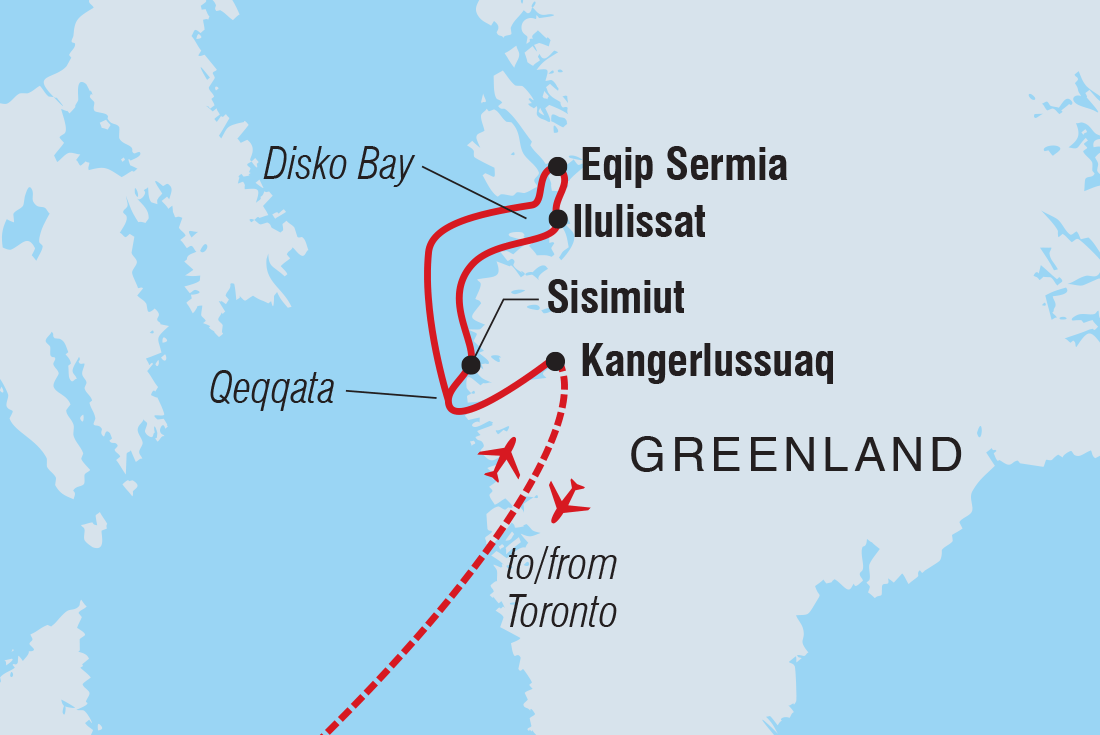 Map of West Greenland Ice Odyssey: Glaciers And Icebergs including Canada and Greenland