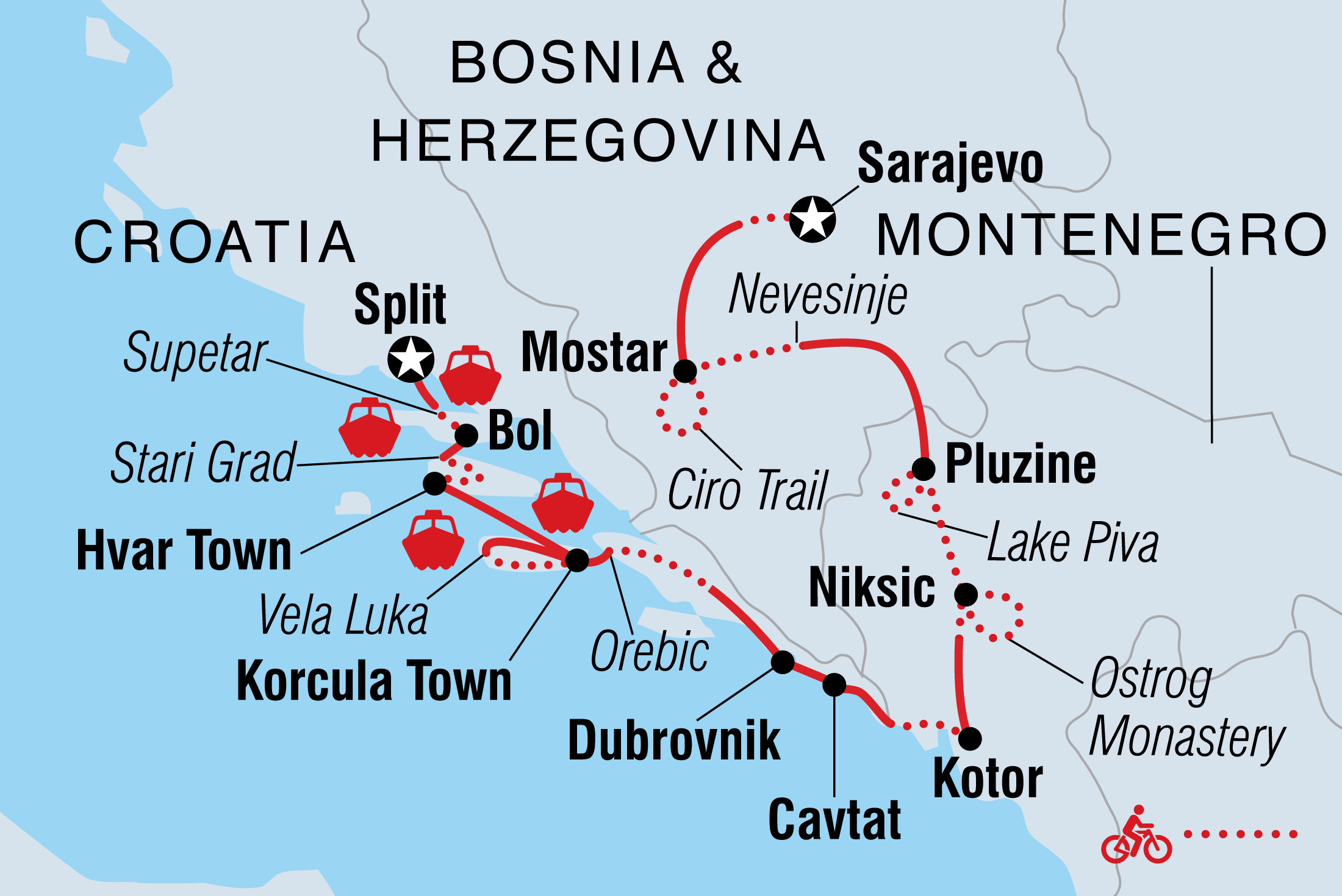Map of Cycle Croatia & The Balkans including Bosnia And Herzegovina, Croatia and Montenegro