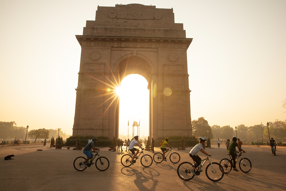india rajasthan cycling group monument sunrise