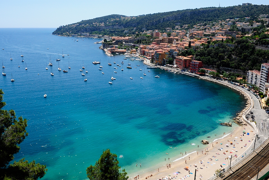A view over Plage des Marinières beach in Nice, France